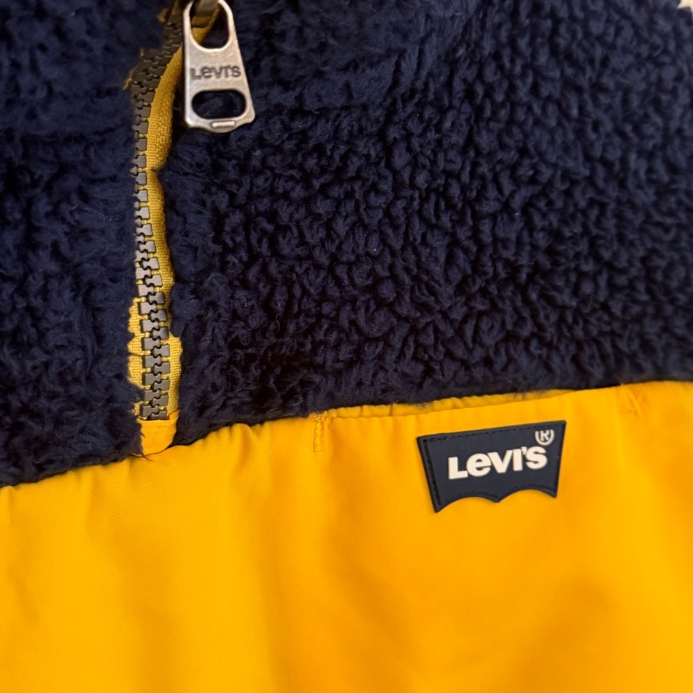 Levis Boys XS 4-5 Colorblocked Sherpa Half Zip Pullover Sweatshirt Blue Yellow - Picture 6 of 11